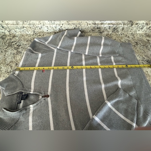 Vintage Polo Ralph Lauren Gray White Stripe 1/4 Zip Sweater Flag Logo Size XXL - Picture 9 of 9